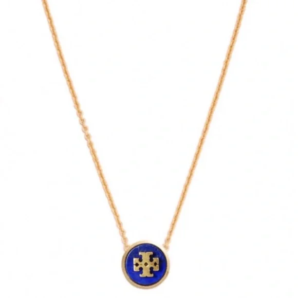 TORY BURCH • Blue Lapis Semiprecious Stone Necklace Earrings Matching Logo Set